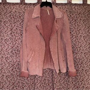 Free People Mauve Knit Zip Up Moto Sweater Cardigan